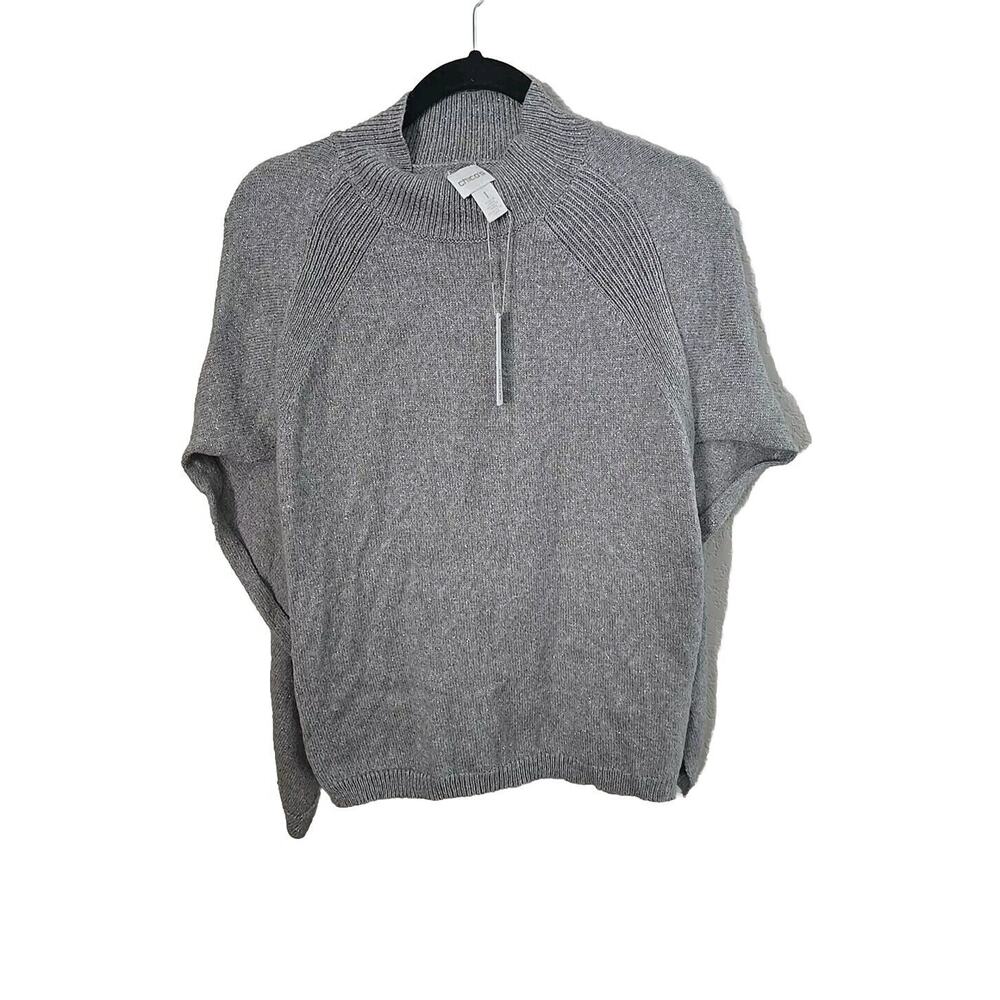 NWT Chico's Gray Metallic Shimmer Turtleneck Knit Pullover Sweater Womans Sz 1 M